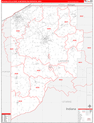 Michigan City-La Porte Metro Area Wall Map Red Line Style 2026